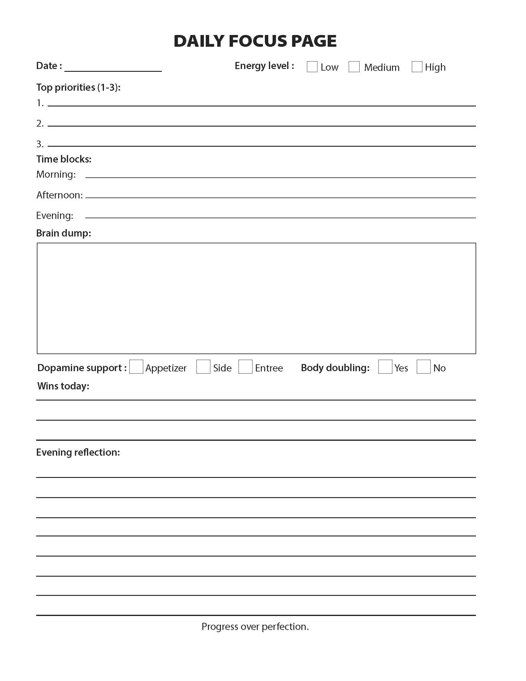 Preview of the Daily Focus workbook page